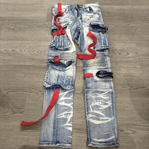 Waimea Jeans Skinny Fit Size 16 Cotton Polyester Spandex Red Straps